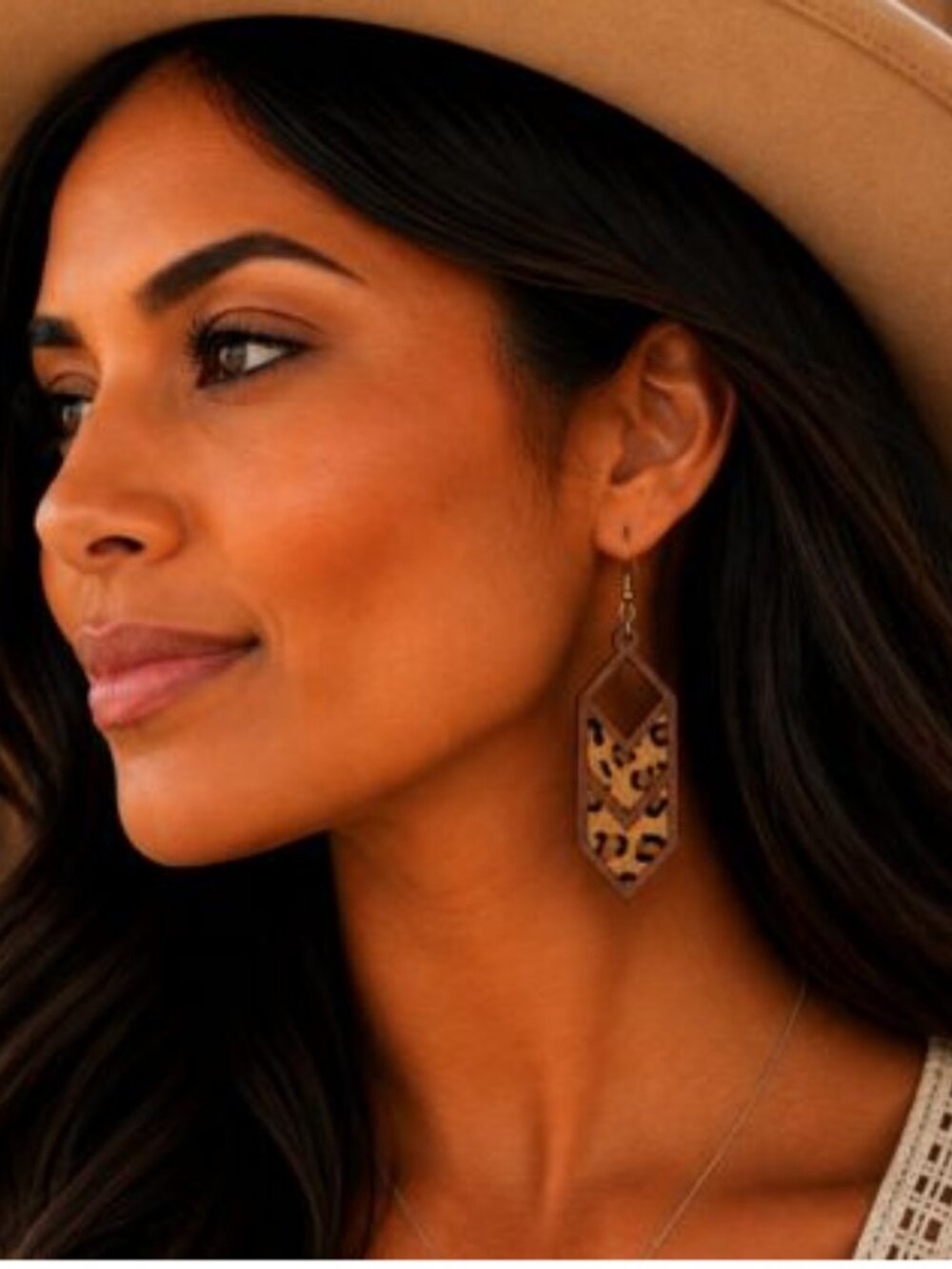 Wilderland Genuine Cowhide & Wood Leopard Western Drop Earrings NWT